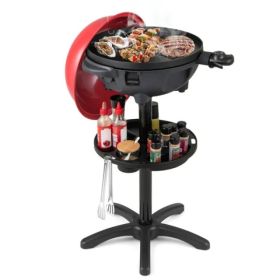 Red 1200W 2-in-1 Freestanding Electric BBQ Grill With Double-Zone Cooking, and Countertop Grill For 6-10 People (Option: Defaulttitle)