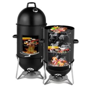Vertical Heavy Duty Black Three Layer Round Steel BBQ Smokey Mountain Charcoal Smoker (Option: Defaulttitle)