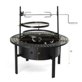33 Inch Outdoor Wood Burning Firepit with 2 Grills, Removable Swivel Grill. Black. (Option: Defaulttitle)