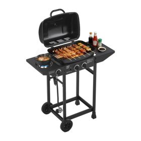 2 Burner 24000 BTU Output Stainless Steel BBQ Propane Gas Grill With Side Burner and side tables (Option: Defaulttitle)