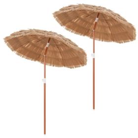 2 Pack - 6' Thatched Tropical Outdoor Tiki Patio Umbrellas with Push Button Tilt (Natural) (Option: Defaulttitle)