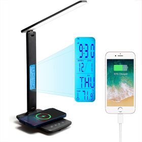 New! 10W Wireless Folding Rechargeable Table Lamp with Display Screen (Color: Black, size: US)