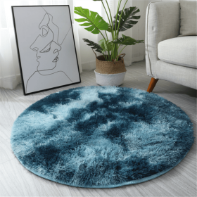1pc, Non-Slip Plush Round Area Rug. Soft and Durable 23.62" Diameter. (Color: Tie-dye Sapphire Blue, size: Diameter 23.62inch)
