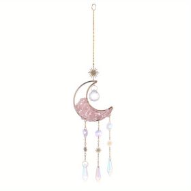 1pc Prism Rainbow Maker Sun Catcher - Indoor/Outdoor. Moon Mini Dream Catcher with Crystals and Healing Stones - Garden Tree Decorations (size: Pink)