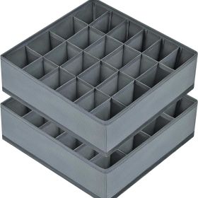 Collapsible Grey Sock Drawer Organizer with 24 Cells for Underwear, Socks, Handkerchiefs, Ties, and Belts (Color: Gray 2*24 Cells)