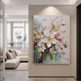 Large Hand Painted White Floral Oil Painting On Canvas (Style: 01, size: 50X70cm)