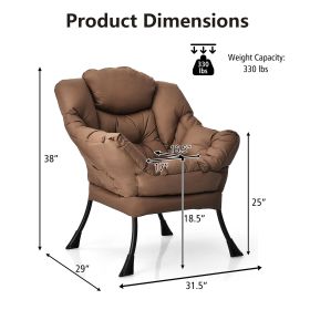 Modern Polyester Fabric Lazy Chair with Steel Frame and Side Pocket (Color: Brown)