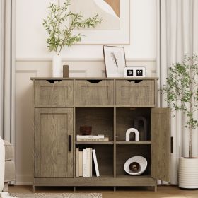 Black, White and Gray Wooden Storage Cabinet with Drawers and Shelves (Color: Gray)