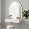 Floating Wall Mounted Makeup Vanity Desk with LED Mirror and 3 Color Lights, Compact Dressing Table with Power Outlet & USB Charging
