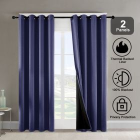 Set of 2 2" W x 63" L Thermal Insulated  Indoor Blackout Curtains with Coated Lining and Grommets (Color: dark blue)