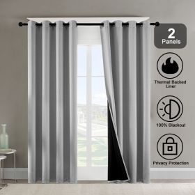 Set of 2 2" W x 63" L Thermal Insulated  Indoor Blackout Curtains with Coated Lining and Grommets (Color: Gray)