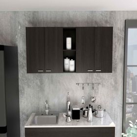 Winslow 150" Black Wall Cabinet, Four Doors, Two Shelves (Color: Black)