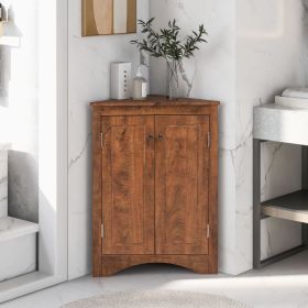 Corner Bathroom Storage Cabinet with Adjustable Shelves (Color: Brown)