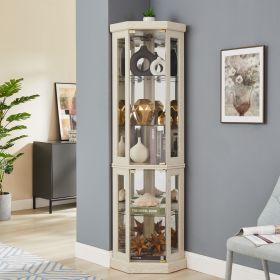 Lighted Corner Glass Front Curio Corner Display Case (Color: Antique White, Material: MDF+glass)