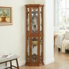 Lighted Corner Curio Cabinet Corner Glass Front Display Shelving with Tempered Glass Door