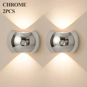 Modern LED Magnetic Portable Wall Sconce with Motion Sensor and 3 Color Modes. USB Rechargeable (Color: Silver 2 PCS)