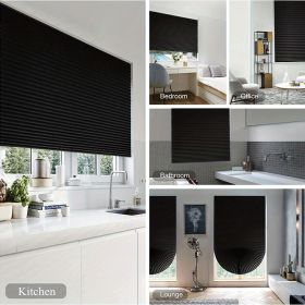 Black Self-Adhesive Pleated Portable Blind Full-shading Curtain. Non-perforated. (Color: White, size: 150cm)