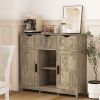Black, White and Gray Wooden Storage Cabinet with Drawers and Shelves