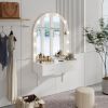 Floating Wall Mounted Makeup Vanity Desk with LED Mirror and 3 Color Lights, Compact Dressing Table with Power Outlet & USB Charging