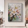 Large Hand Painted White Floral Oil Painting On Canvas