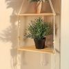 Handwoven Macramé and Wood Triangle Corner Shelving