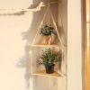 Handwoven Macramé and Wood Triangle Corner Shelving