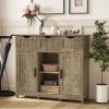 Black, White and Gray Wooden Storage Cabinet with Drawers and Shelves
