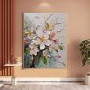 Large Hand Painted White Floral Oil Painting On Canvas