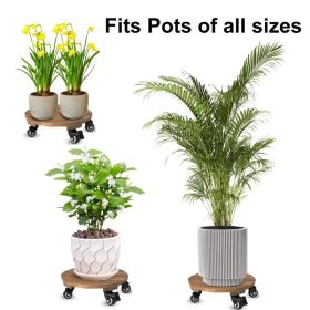 12inch Round Rolling Wooden Plant Holder (Option: 12inch)