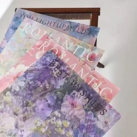 10 Sheets of Double Sided Flower Wrapping Paper (Option: Bleue)